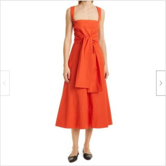 NWT Proenza Schouler Orange Cotton Poplin Apron Midi Dress 0 - Picture 1 of 11